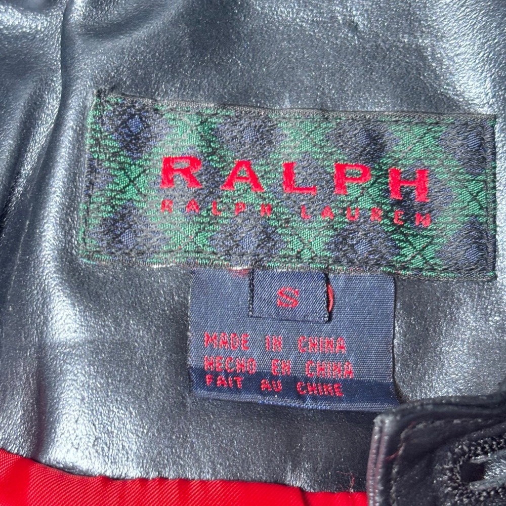 VTG Ralph Lauren Leather Jacket Dress Set Black 90s Moto Biker Cyber Sz 8 Small - Picture 13 of 16